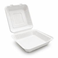 8x8x3 Eco-Friendly Hinged Paper Containers – Compostable Disposable Takeout Food Boxes, Leak-Resistant & Microwave Safe