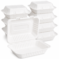 9x6x2.9 Disposable Paper Clamshell Containers – Eco-Friendly Biodegradable Takeout Food Boxes, Compostable Microwave Safe & Leak-Resistant
