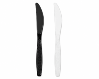 Heavy Duty Individually Wrapped Black & White Plastic Knives – Premium Disposable Cutlery for Catering, Parties, Restaurants & Takeout