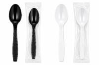 Heavy Duty Individually Wrapped Black & White Plastic Spoons – Premium Disposable Cutlery for Catering, Parties, Restaurants & Takeout