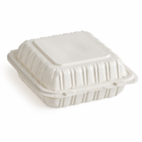 8"x8"x2.8" Hinged Food Container – Disposable Clamshell Takeout Box, Eco-Friendly Bagasse Meal Prep Container for Restaurant & Catering Use
