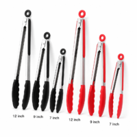 Stainless Steel Silicone Kitchen Tongs Set  7", 9" & 12" Food Serving Tongs Non-Slip Heat-Resistant BBQ, Cooking & Salad Tongs